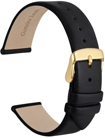 WOCCI 13mm Elegantes Uhrenarmband für Damen mit Goldener Schnalle (Schwarz)