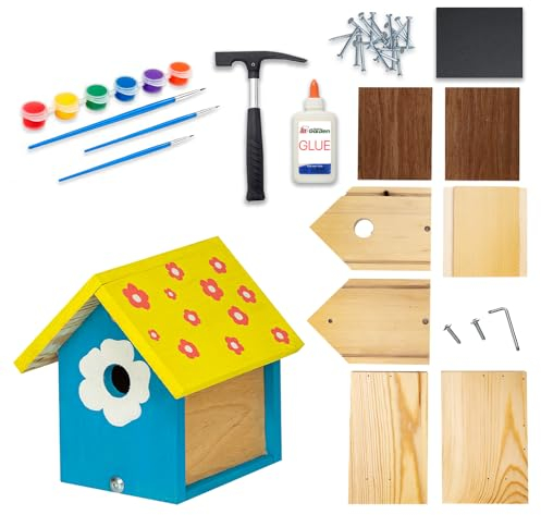 ITA DIY Nistkasten zum Zusammenbauen und Bemalen Flyway - mit Hammer, Farben & 3 Pinsel - Holz Bastelset für Jungen & Mädchen ab 5 Jahre - Kreatives Vogelhäuschen Komplettset mit Schleifpapier