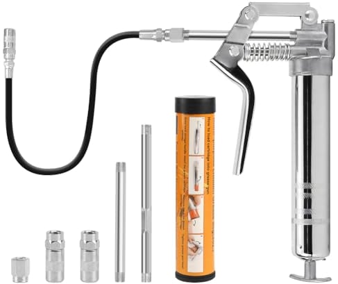 Cartlant Mini Fettpresse, 4500 PSI Fettpresse Klein mit Fett 85g Kartusche, 4 Backen Kupplungen, Verlängerungsadapter, Flexschlauch, Pistolengriff Handfettpresse Set Fettpresse für Schmiernippel