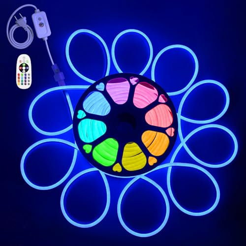 ALITOVE 30m Neon LED Streifen 230V RGB LED Band Aussenbereich Wasserdicht mit Fernbedienung Farbwechsel 80LEDs/m Lichtband Außen für Kommerzielle Garten Pool Party Home Dekoration (Keine APP)