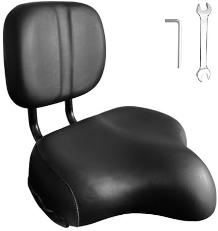 RainFlowwer Bike Seat With Backrest, Oversized Comfortable Ergonomic Design Bicycle Saddle for Men and Women Adjustable Height Bike Saddle for Tricycle Mountain Commuter Electric Bike Motorcycle