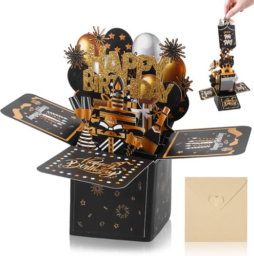 Geburtstagskarte, 3D Geburtstagskarten mit Musik, Licht und ausblasbarer Kerze, Happy Birthday Geburtstagskarte Pop Up Kuchen, DIY Alter Geburtstagskarte Geschenke für Ehemänner Männer Frauen Freunde