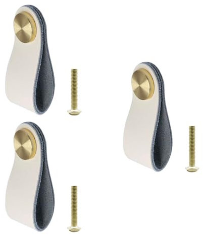 QZKJQDD Lot de 3 poignées en cuir pour meubles, 6,5 x 2,5 cm, blanc laiteux, convient pour armoires, tiroirs, portes