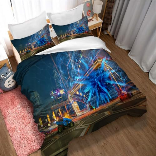 Ste-X Bettbezug Rocket League 2 Kissenbezüge Für Zuhause, Schlafsaal, Warm, Weich, Glatt, Seitlicher Reißverschluss, 3-teiliges Bettwäscheset (League 05,135x200cm)