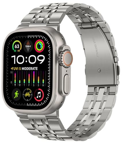TasikarArmband Kompatibel mit Apple Watch Ultra Armband 49mm, Massives Edelstah Metall Ersatzarmband Herren Damen Band Kompatibel für Apple Watch Ultra 2 Ultra, 49mm Titan