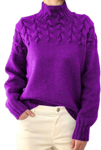 SYLDMKJ Maglione Donna Invernale Maglione A Maniche Lunghe del Collo A Tartaruga delle Donne del Cavo di Moda-Viola;-S