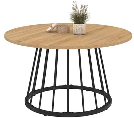 IDMarket - Table Basse Ronde Yuna 70 cm Plateau Bois et Pied Filaire en métal Noir