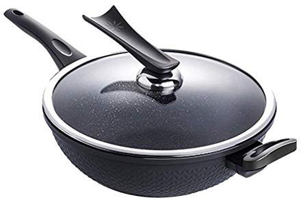 UQACHG Wok-Kochtopf Bratpfanne Antihaft-Topf Maifan-Stein-Wok Antihaft-Pfanne rauchfrei Flache Bratpfanne Feuertopf 30cm Bratpfanne