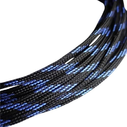 LYVQZPWLR Wire Loom Wire Braid Sleeving, PET Expandable Braided Sleeving, Black Blue Red Flat PET Sleeves, Braided Expandable Cable Wire Snakeskin Sleeving 1pc(Black Blue,6MMx20M)