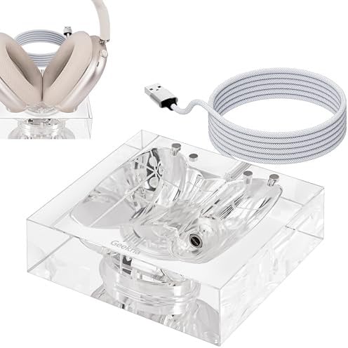 GEEKRIA Ladeständer für AirPods Max (USB-C) Kopfhörer, Lade-Dock aus Acryl, Basis mit Energiesparmodus Sleep (Transparent)