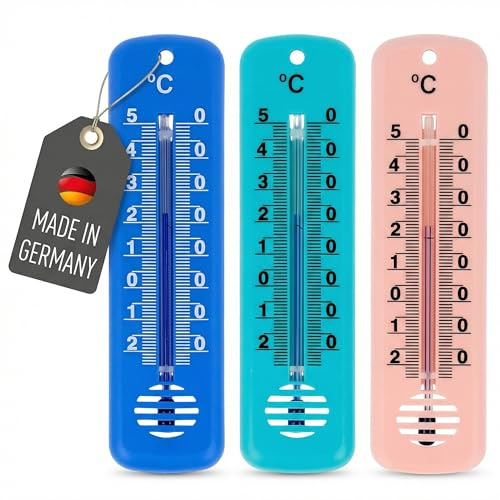 Lantelme 3 Stück Außenthermometer Temperaturanzeige -25°C bis 50°C | Analog Thermometer Set Zimmer Innen Außen Garten verwendbar | Farben Blau Grün Pink 14cm Kunststoff Wetterfest | Innenthermometer