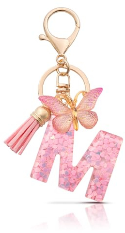 MORSUNBELA Porte-clés pour fille avec lettre initiale pendentif papillon pour femme, Rose, S