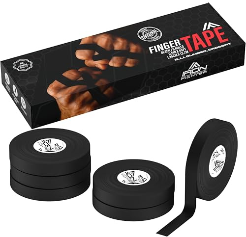 IRON FIGHTER 6X Rolle Sporttape 1,25cm x 13,7m (82m) Schwarz - Fingertape, Fingerbandage Sport, Tape Sport, Schutz Fingerband Arthritis Bjj Jiu Jitsu, Crossfit, Klettern, Volleyball, MMA