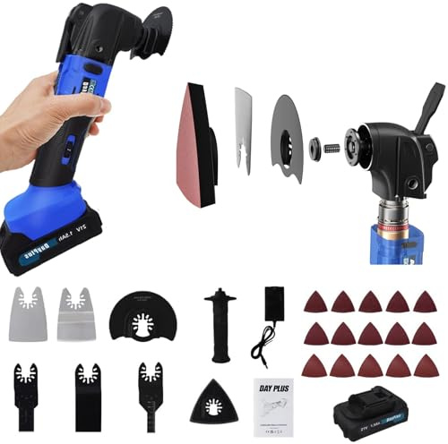 Electric Oscillating Multi Tool, 300W 20000 RPM Cordless Multi Tool with Battery, Charger, Saw Blades, Sanding Papers, 6 Variable Speeds, 4°Oscillation Angle, 21V Electric Oscillating SawTool Kit