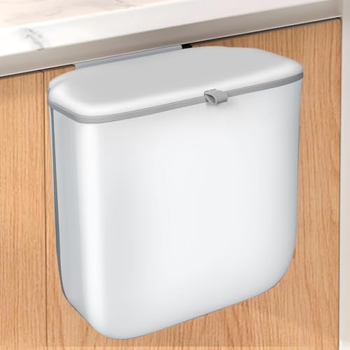 lakudayy Cupboard Bin, 10L Wall Mounted Food Waste Bin, Collapsible Hanging Bin, White Compost Kitchen Door Bin with Lid for Kitchen Cupboard Bin, Bathroom, Camping, Motorhome, Under Sink