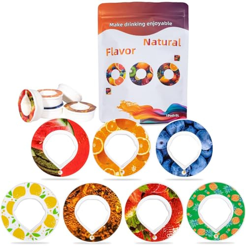 Generisch Lot de 7 dosettes aromatisées aux fruits pour bouteilles d'eau : kola, pastèque, orange, fraise, sprite, ananas, citron