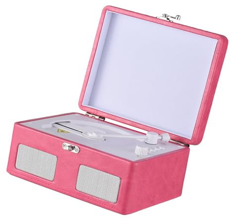 Jeffergarden Retro-CD-Player, Tragbarer Musik-Player mit Fernbedienung, Integrierte Lautsprecher, Wiederaufladbarer BT-Plattenspieler für Zuhause und Reisen (PINK)