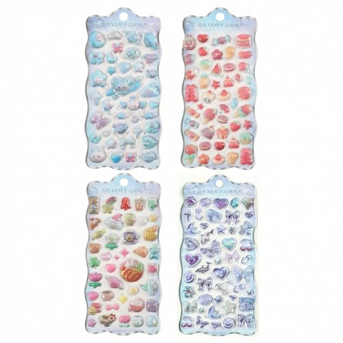 4 Blätter 3D Puffy Sticker Set, Kawaii Harz Aufkleber für Handyhülle Dekoration, Wasserdicht Cute Tiere Stickers für Notizbuch Scrapbooking Wasserflasche und DIY Basteln Geschenk