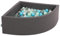 KiddyMoon Viertel Eckig Bällebad Bällepool 90X30cm/200 Bälle ∅ 7Cm Ballgruben Für Babys Spielbad Kleinkinder, Hergestellt In Der EU, Dunkelgrau:Perle/Grau/Transparent/Babyblue/Minze