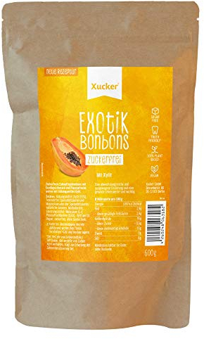 600 g Xucker Xylit-Bonbons Exotik ohne Talkum | Zuckerfrei Naschen | Ohne Gentechnik | Vegan | mit natürlichem Aroma | zahnfreundlich