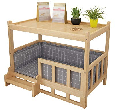 Hundebett Haustier-Bett-Massivholz für Hunde/Katzen, Erhöhte Abnehmbarer Waschbare Kissen Mit Speicherschicht (Color : Style2, Size : M(60×45×65cm))