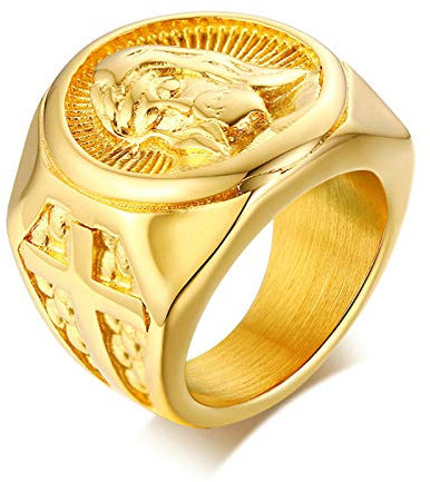 KnSam Edelstahl Ring Rosegold, Damenring Edelstahl Siegelringe Edelstahl Jesus Ring Für Herren Gold