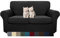 MAXIJIN Sofabezug 2 Sitzer Couchbezug Stretch mit Separatem 2 Kissenbezügen Schonbezug Wohnzimmer Sofa Sofahusse mit Elastische Bänder und Schaumstoffstäbe (2 Sitzer, Schwarz)