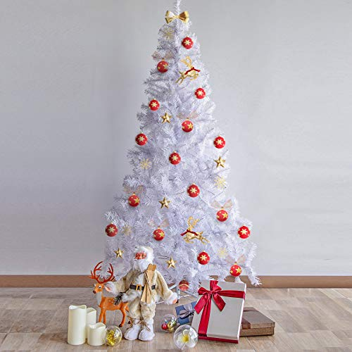 Uten Árbol de Navidad Blanco 150cm, 450Ramas, Fácil de Montar, con Soporte de Metal para Árbol, Árbol de Decoración Navideña para Interiores y Exteriores