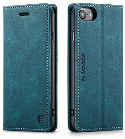 LOLFZ Wallet Case for iPhone 6/6S/7/8/SE 2020/SE 2022, Magnetic Flip Leather Case with RFID Block Card Slots Kickstand Shockproof Protective Cover - Blue
