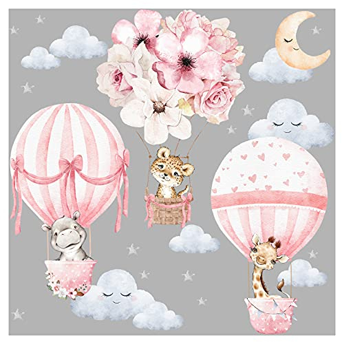 Little Deco Wandtattoo Wandsticker Kinderzimmer Tiere Heißluftballon Wandaufkleber Blumen Wanddeko Spielzimmer Babyzimmer Wandbild Kinder Mädchen DL658-4