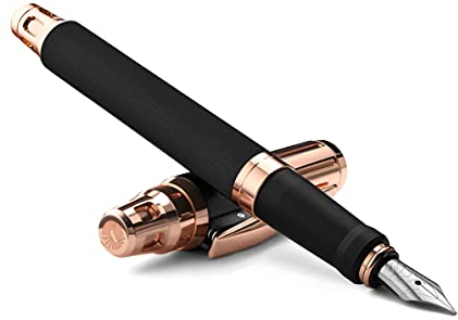 Colibri Ascari Fountain Pen-Rose Gold and Matte Black Finish Luxury Pen-Medium Size Bock Nib System-Spring Clip-Includes Ink Convertor- Comes In a Nice Gift Box-Gift For Men And Women
