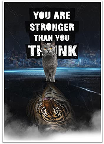 wandmotiv24 Poster als Wanddeko, Größe Din A4, You Are Stronger, Katze, Tiger, Moderne Wanddeko, Wandbilder, Deko, Bild M0037