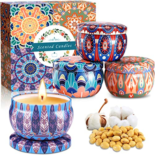 MULEVIP Candele Profumate,Set Regalo da 4 Pezzi Set Candele Profumate,Cera di Soia Naturale,Lavanda,Vaniglia,Limone,Rosmarino per Purificare L'aria,per Compleanno,Festa della Mamma