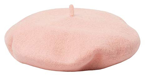 JOYHY Homme Couleur Unie Laine Artiste Français Bérets Bonnets Rose pâle