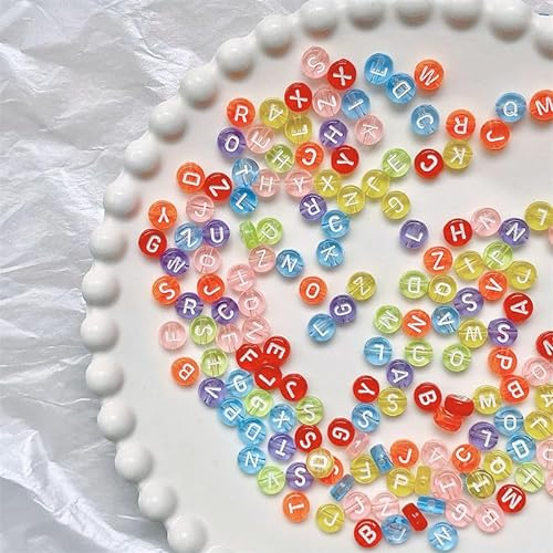 HERZWILD 1000pcs Multi-Coloured Transparent Alphabet Letter Beads,4x7mm Acrylic Round Letter Beads for Bracelets Necklaces Key Chains Jewelry Making. (Color-Transparent)