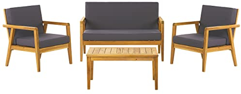 Loungeset Akazienholz Sofa 2 Sessel und Couchtisch Auflagen Dunkelgrau Pallano