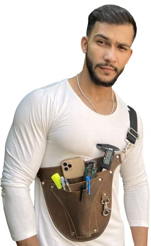 Hulara Top Grain Buff Leather 3 Pocket Tool Pouch Organizer for Florist,Gardener, Carpenter, Builders, Adjustable Belt,Colour -Brown.