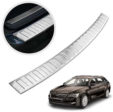 CHROMEMASTER| Ladekantenschutz Stoßstangenschutz Kompatibel mit Skoda Superb 3 Kombi 2015-2023 | Gebürsteter Edelstahl, Silber matt | Lackschutzleiste Sichert den Heckstoßfänger vor Kratzern