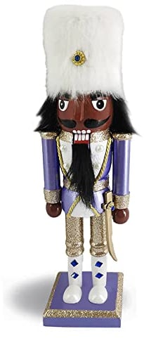 Nutcracker Ballet Gifts African American Periwinkle Wood Nutcracker Figures Christmas Decor Holiday Home Decorations, Decorative Wooden Statue, 10-inch