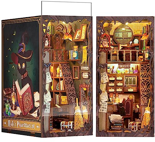 Cutefun DIY Book Nook Kit Puppenhaus Miniaturen Nook Nook Puzzle 3D Buch Holz Kunstbuchstützen mit LED-Licht und Steckstaubblatt Magic Pharmacist (SZ05B)