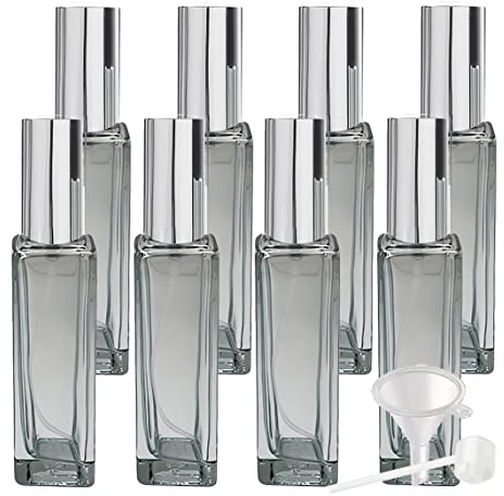 BPZXL 12 Pieza 20ml Botella de Cristal Gris con Pulverizador, Perfume Bote de Spray Viaje, Vidrio Cuadrado Atomizador de Perfume Recargable Para hombre y mujer