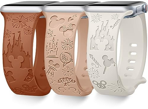 Towsnails Lot de 3 bracelets compatibles avec Apple Watch Series 38 mm, 40 mm, 41 mm, 42 mm, 44 mm, 45 mm, 49 mm, en silicone souple, à motif mignon, pour iWatch Série 9/8/7/6/5/4/3/2/1/SE/Série 2