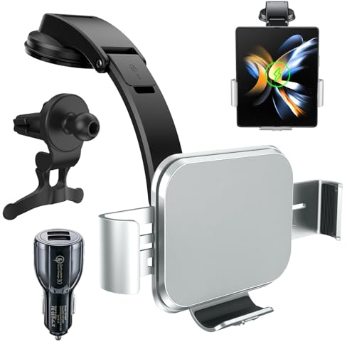 Olycism Dual Coils Fast Wireless Car Charger for Z Fold 5/4/3 Car Mount 15W Smart Qi Car Holder for Air Vent Dashboard for Samsung Galaxy Z Fold 5/4/3/2,compatible with iPhone 15 14/13