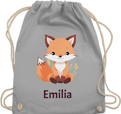 Turnbeutel Rucksack - Süßer Fuchs Geschenk mit Name personalisiert I Wildtiere I Raubtier I Fox - Unisize - Hellgrau - kita beutel schul sporttasche +mit+fuchs fuchsmotiv stoffbeutel kindergarten