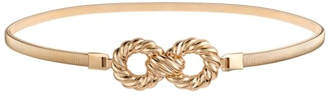 Molain Gürtel Damen Dünner, Schmaler Taillengürtel für Damen, Stretchgürtel Dünne Taille Gürtel Rockgürtel für Damen Gold Schnalle Stretchy dünnen Gürtel für Jeans Kleid (Gold, Rund)
