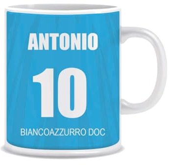 Mocheia SHOP Tazza in ceramica tè, caffè o latte serie A Idea Regalo tifosi di calcio – Personalizzata con Nome e Numero Napoli