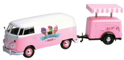 Volkswagen 3A3099303A Modellauto Eiswagen VW T1 Bulli Spielzeugauto Miniatur, rosa/weiß, Maßstab 1:24