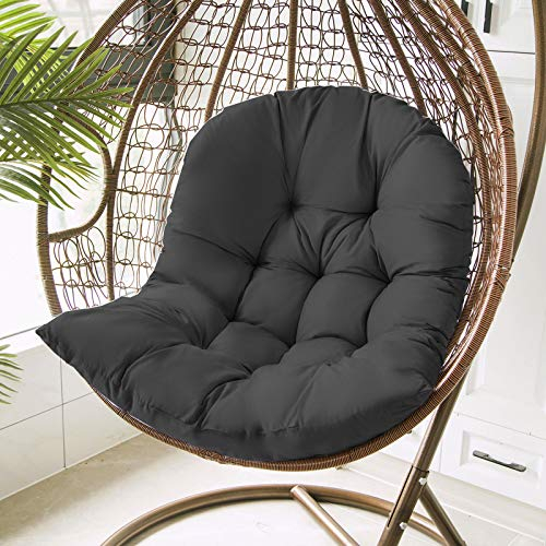 Egg Chair Cushion Swing Hanging Chair Cushion Thicken Hanging Basket Egg Chair Waterproof Heavy Duty Swing Chair Cover with Zipper Seat Cushion for Garden Outdoor Indoor Patio Black,110x80cm