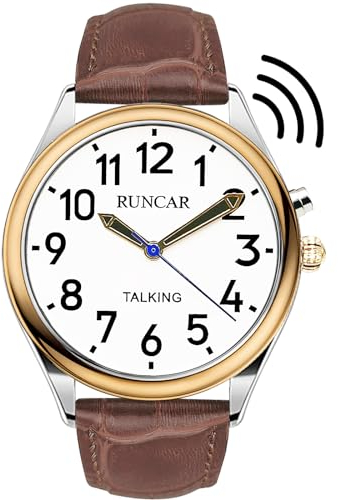 MAUJOY Sprechende Uhr für Herren für Blinde Senioren mit Sehbehinderung, Laute und klare Stimme,Spricht Deutsch (Brown-A)
