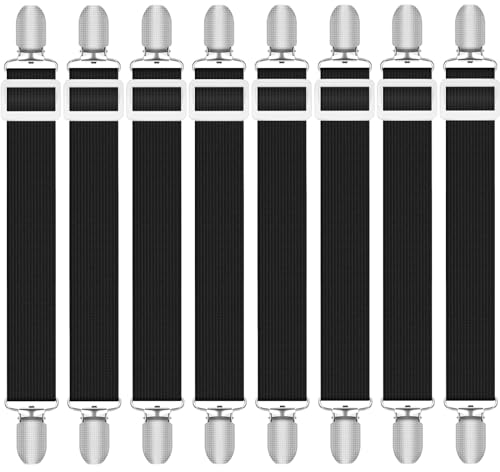 Quelcc 8Pcs Tendeur Drap Housse, Attache Drap Housse(30cm à 130cm) Sangle Matelas, Elastique Drap Housse pour Draps, Matelas, Planche à Repasser ou Canapé, Bretelle Drap Housse Noir